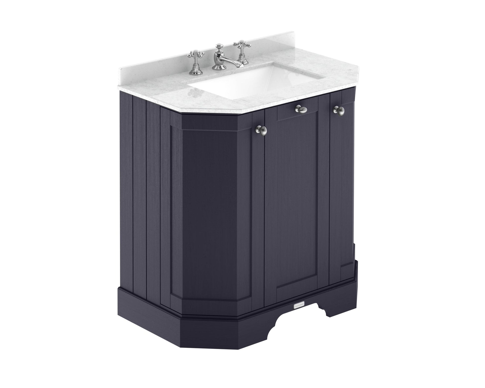 Hudson Reed Old London 750mm 3 - door Angled Unit & Marble Top 3th Trad Twilight Blue MDF Vinyl Textured Woodgrain 888x786x470mm - LOF314 - JJ Building Materials