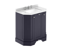 Hudson Reed Old London 750mm 3 - door Angled Unit & Marble Top 3th Trad Twilight Blue MDF Vinyl Textured Woodgrain 888x786x470mm - LOF314 - JJ Building Materials