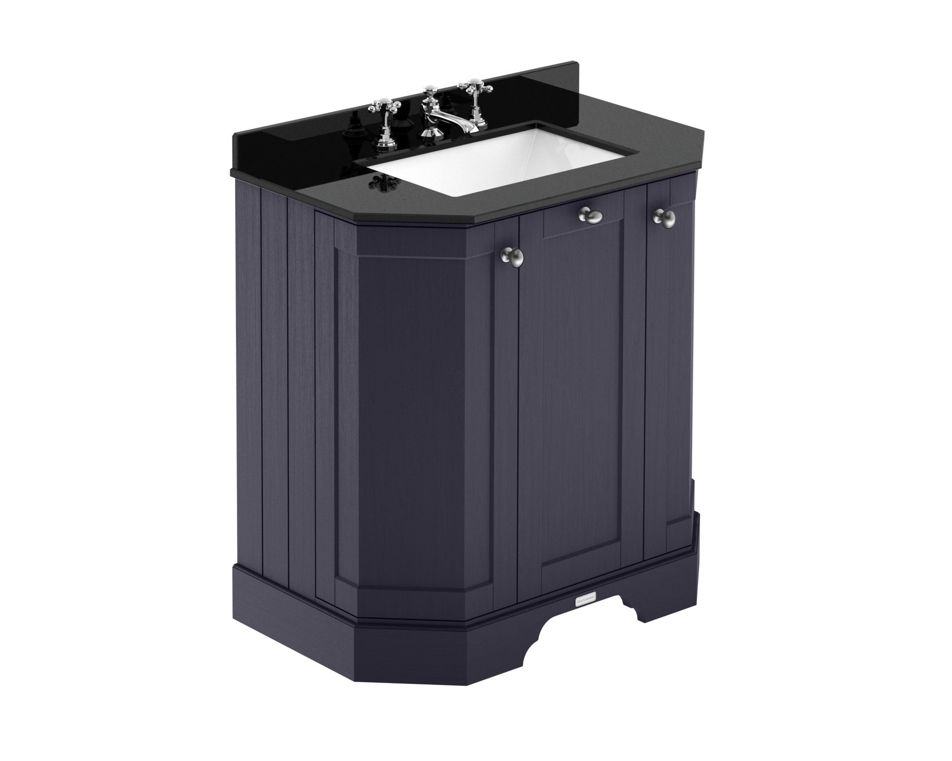 Hudson Reed Old London 750mm 3 - door Angled Unit & Marble Top 3th Trad Twilight Blue MDF Vinyl Textured Woodgrain 888x786x470mm - LOF315 - JJ Building Materials