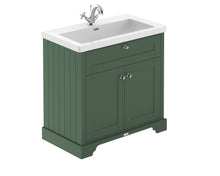 Hudson Reed Old London 800mm 2 - door Unit & Contemp Fireclay Basin 1th Trad Hunter Green Fireclay,MDF Vinyl Smooth Matt 855x813x462mm - JJ Building Materials