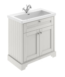 Hudson Reed Old London 800mm 2 - door Unit & Contemp Fireclay Basin 1th Trad Timeless Sand Fireclay,MDF Vinyl Textured Woodgrain 855x813x462mm - JJ Building Materials