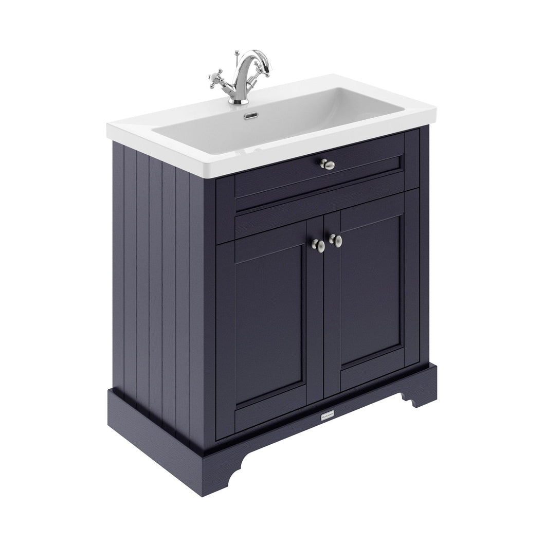 Hudson Reed Old London 800mm 2-door Unit & Contemp Fireclay Basin 1th Trad Twilight Blue Fireclay,MDF Vinyl Textured Woodgrain 855x813x462mm - JJ Building Materials