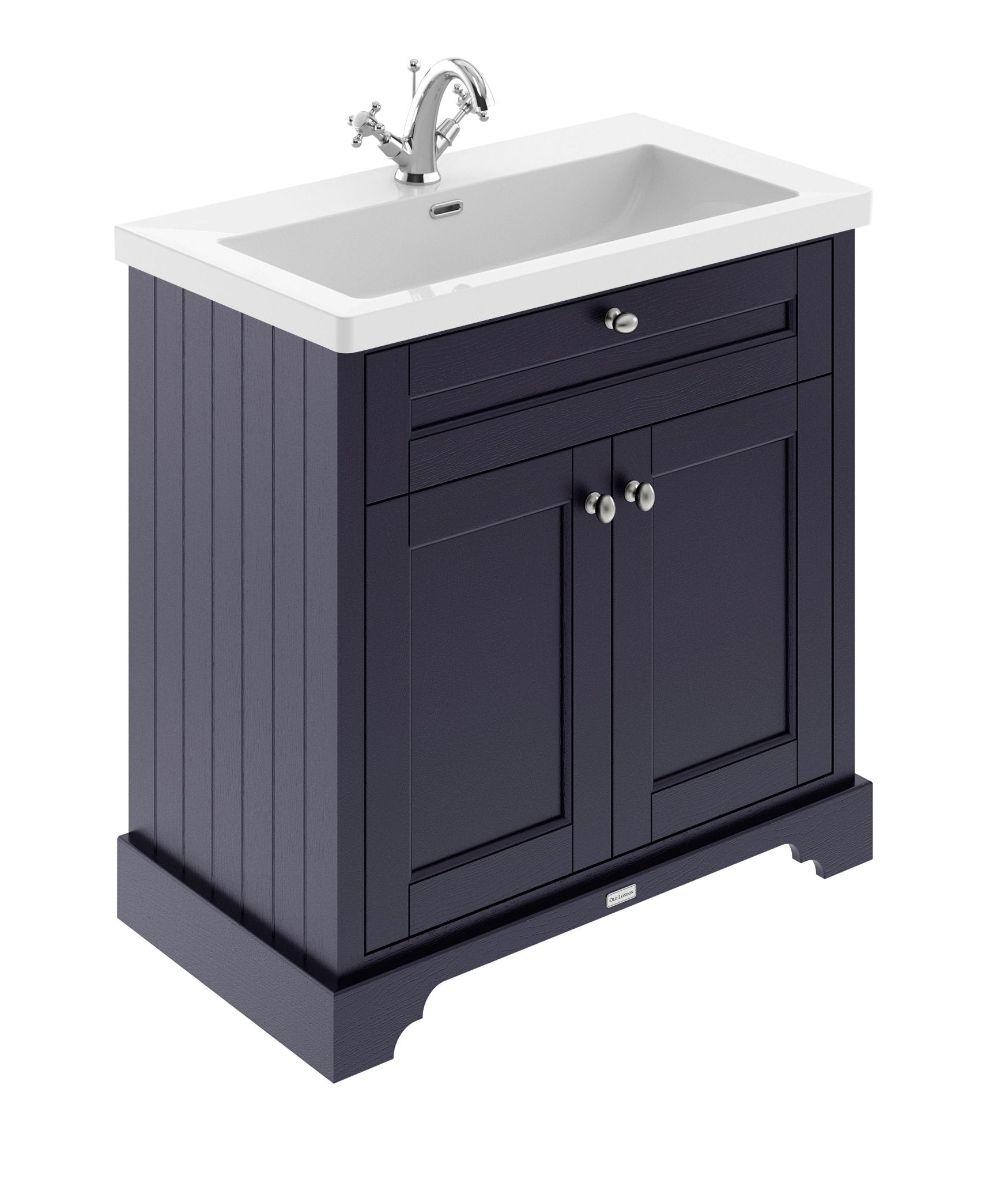 Hudson Reed Old London 800mm 2 - door Unit & Contemp Fireclay Basin 1th Trad Twilight Blue Fireclay,MDF Vinyl Textured Woodgrain 855x813x462mm - JJ Building Materials