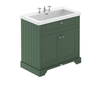 Hudson Reed Old London 800mm 2 - door Unit & Contemp Fireclay Basin 3th Trad Hunter Green Fireclay,MDF Vinyl Smooth Matt 855x813x462mm - JJ Building Materials