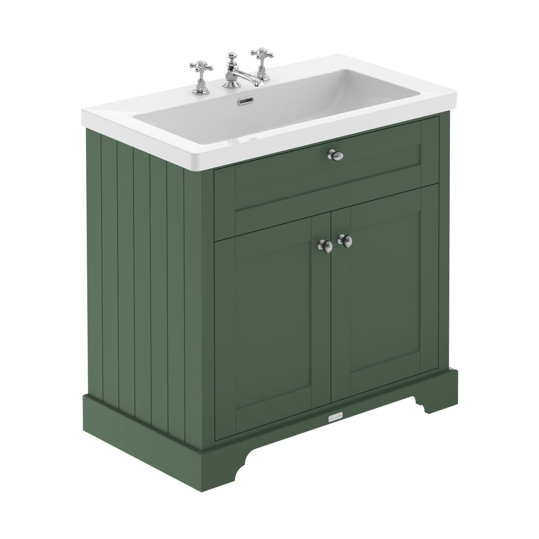 Hudson Reed Old London 800mm 2-door Unit & Contemp Fireclay Basin 3th Trad Hunter Green Fireclay,MDF Vinyl Smooth Matt 855x813x462mm - JJ Building Materials