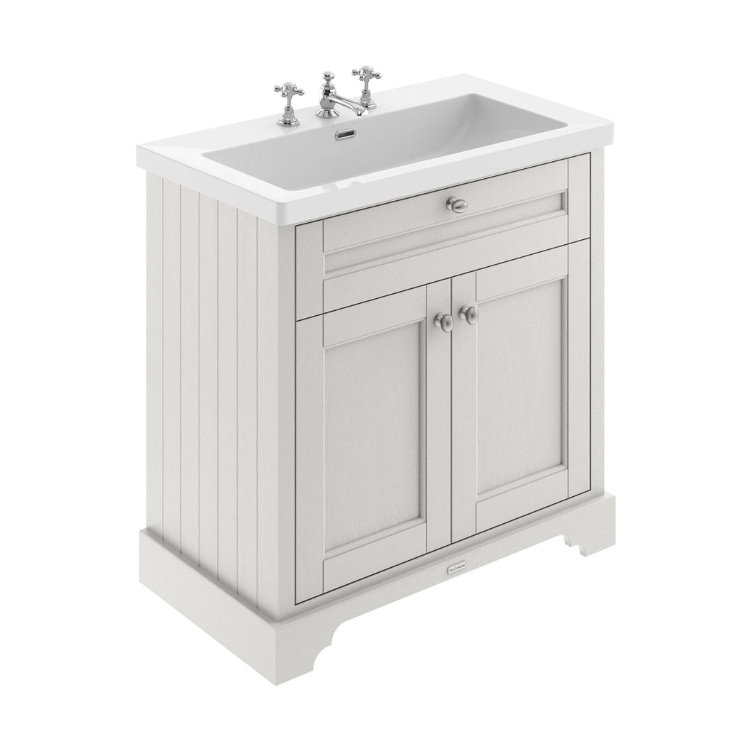 Hudson Reed Old London 800mm 2-door Unit & Contemp Fireclay Basin 3th Trad Timeless Sand Fireclay,MDF Vinyl Textured Woodgrain 855x813x462mm - JJ Building Materials
