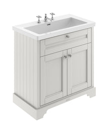 Hudson Reed Old London 800mm 2 - door Unit & Contemp Fireclay Basin 3th Trad Timeless Sand Fireclay,MDF Vinyl Textured Woodgrain 855x813x462mm - JJ Building Materials