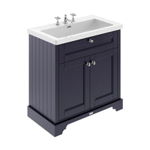 Hudson Reed Old London 800mm 2-door Unit & Contemp Fireclay Basin 3th Trad Twilight Blue Fireclay,MDF Vinyl Textured Woodgrain 855x813x462mm - JJ Building Materials