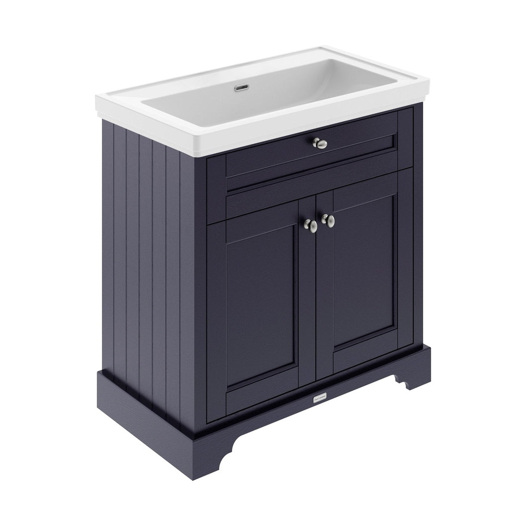 Hudson Reed Old London 800mm 2-door Vanity & Classic Basin 0th Trad Twilight Blue MDF Vinyl Textured Woodgrain 875x830x471mm - JJ Building Materials