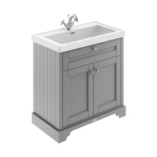 Hudson Reed Old London 800mm 2-door Vanity & Classic Basin 1th Trad Storm Grey MDF Vinyl Textured Woodgrain 875x830x471mm - JJ Building Materials