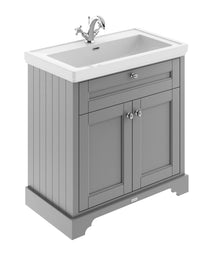 Hudson Reed Old London 800mm 2 - door Vanity & Classic Basin 1th Trad Storm Grey MDF Vinyl Textured Woodgrain 875x830x471mm - JJ Building Materials