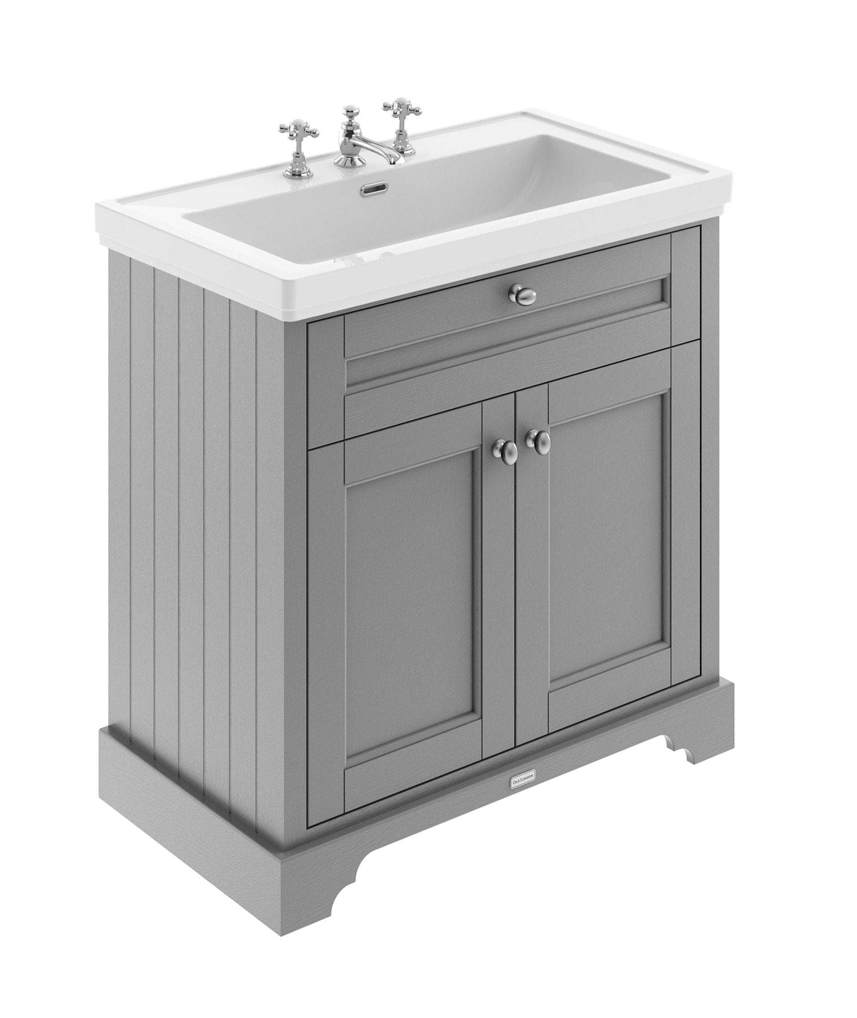 Hudson Reed Old London 800mm 2 - door Vanity & Classic Basin 3th Trad Storm Grey MDF Vinyl Textured Woodgrain 875x830x471mm - JJ Building Materials