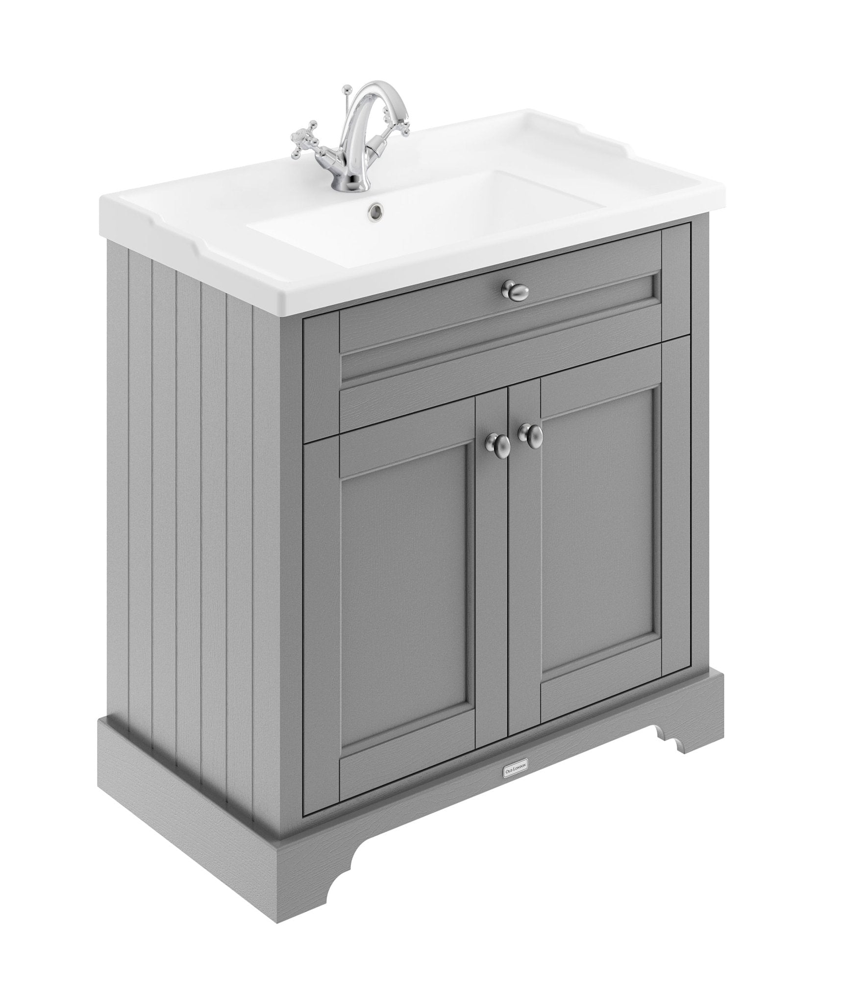 Hudson Reed Old London 800mm Cabinet & Basin (1th) Trad Storm Grey MDF Vinyl Textured Woodgrain 868x820x470mm - JJ Building Materials