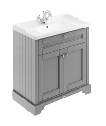 Hudson Reed Old London 800mm Cabinet & Basin (1th) Trad Storm Grey MDF Vinyl Textured Woodgrain 868x820x470mm - JJ Building Materials