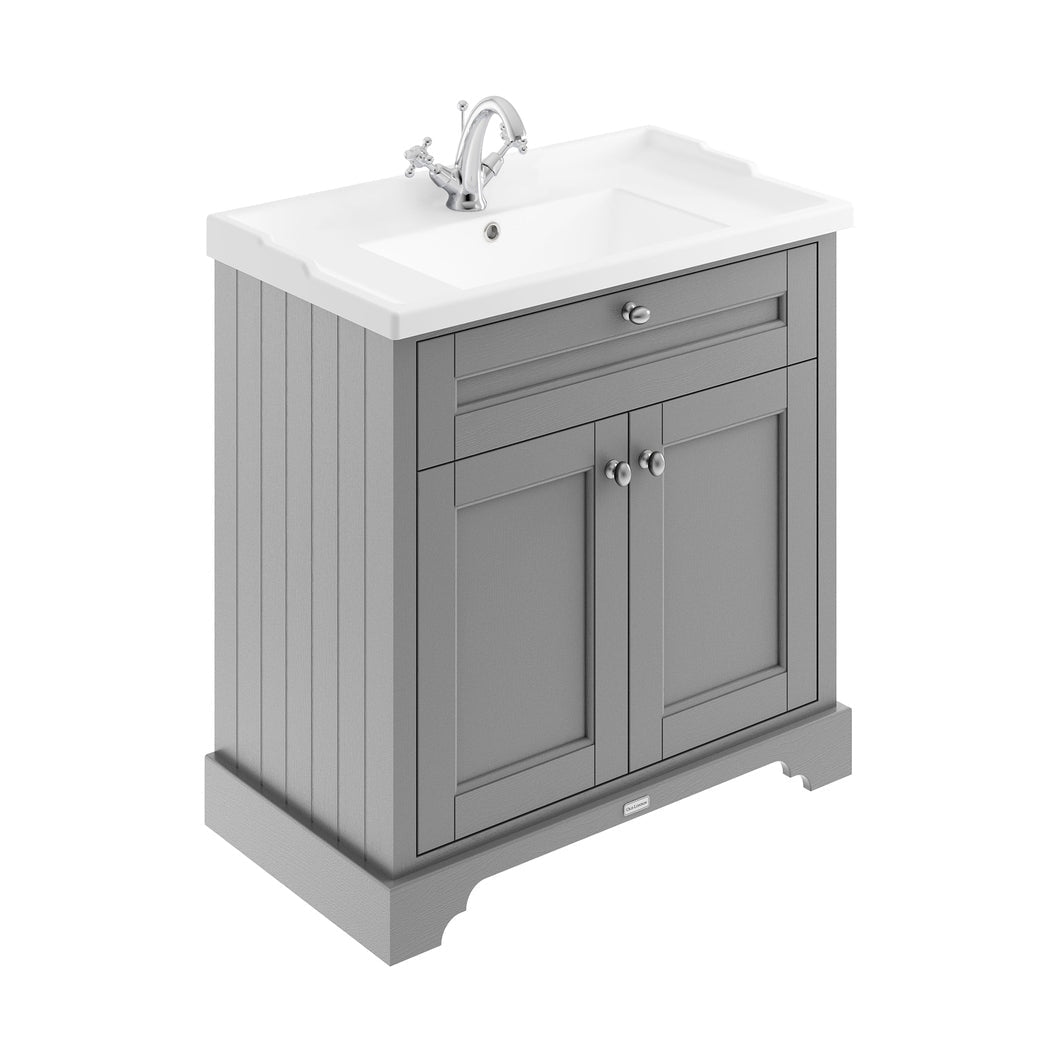 Hudson Reed Old London 800mm Cabinet & Basin (1th) Trad Storm Grey MDF Vinyl Textured Woodgrain 868x820x470mm - JJ Building Materials
