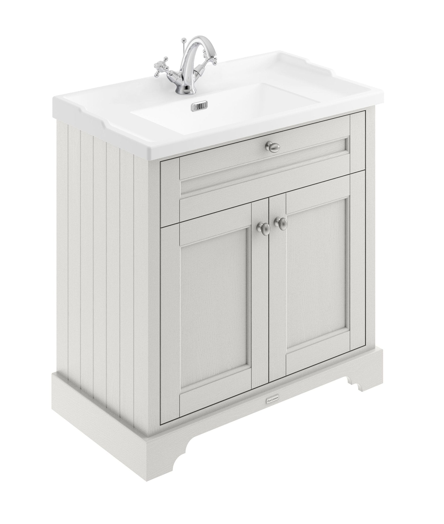 Hudson Reed Old London 800mm Cabinet & Basin (1th) Trad Timeless Sand MDF Vinyl Textured Woodgrain 868x820x470mm - JJ Building Materials