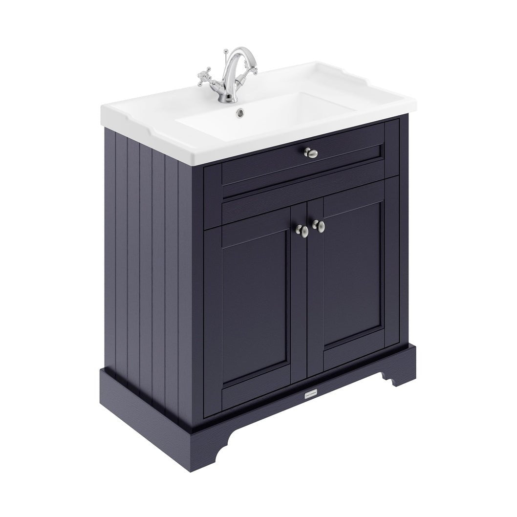 Hudson Reed Old London 800mm Cabinet & Basin (1th) Trad Twilight Blue MDF Vinyl Textured Woodgrain 868x820x470mm - JJ Building Materials