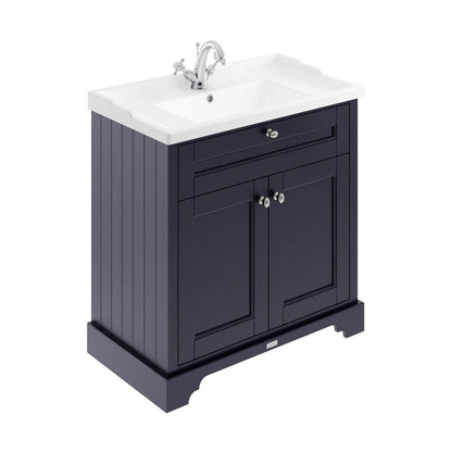 Hudson Reed Old London 800mm Cabinet & Basin (1th) Trad Twilight Blue MDF Vinyl Textured Woodgrain 868x820x470mm - JJ Building Materials