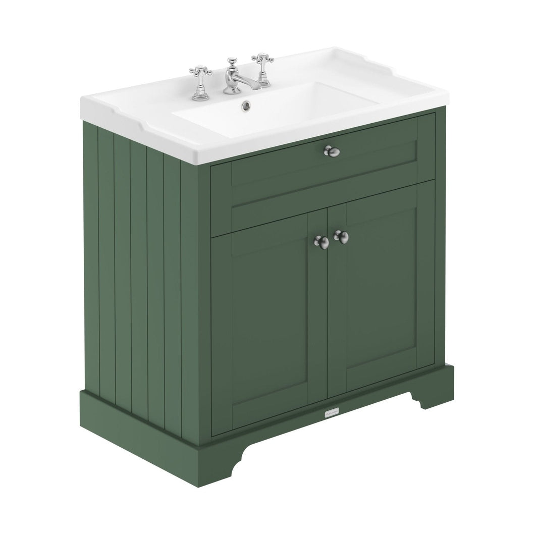 Hudson Reed Old London 800mm Cabinet & Basin (3th) Trad Hunter Green MDF Vinyl Smooth Matt 868x820x470mm - JJ Building Materials