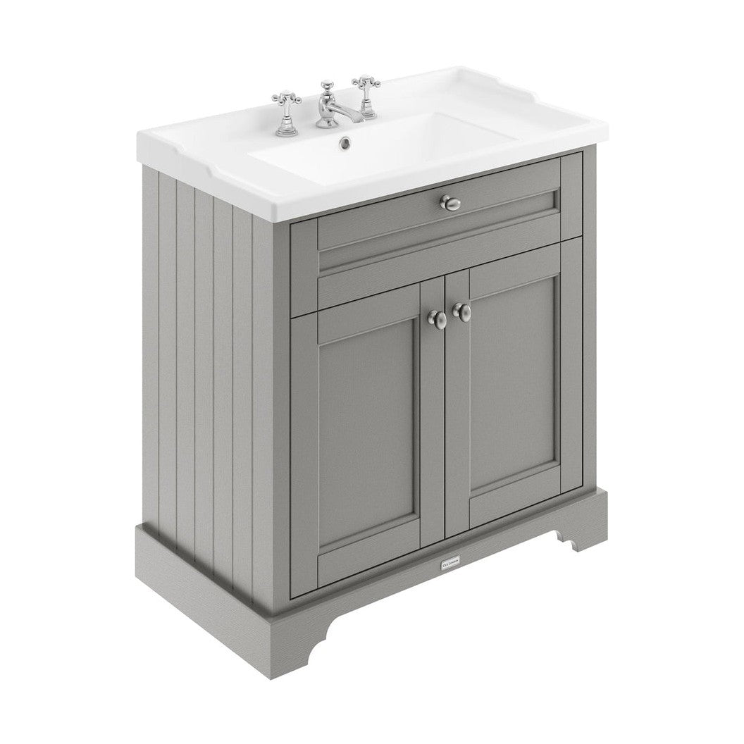 Hudson Reed Old London 800mm Cabinet & Basin (3th) Trad Storm Grey MDF Vinyl Textured Woodgrain 868x820x470mm - JJ Building Materials