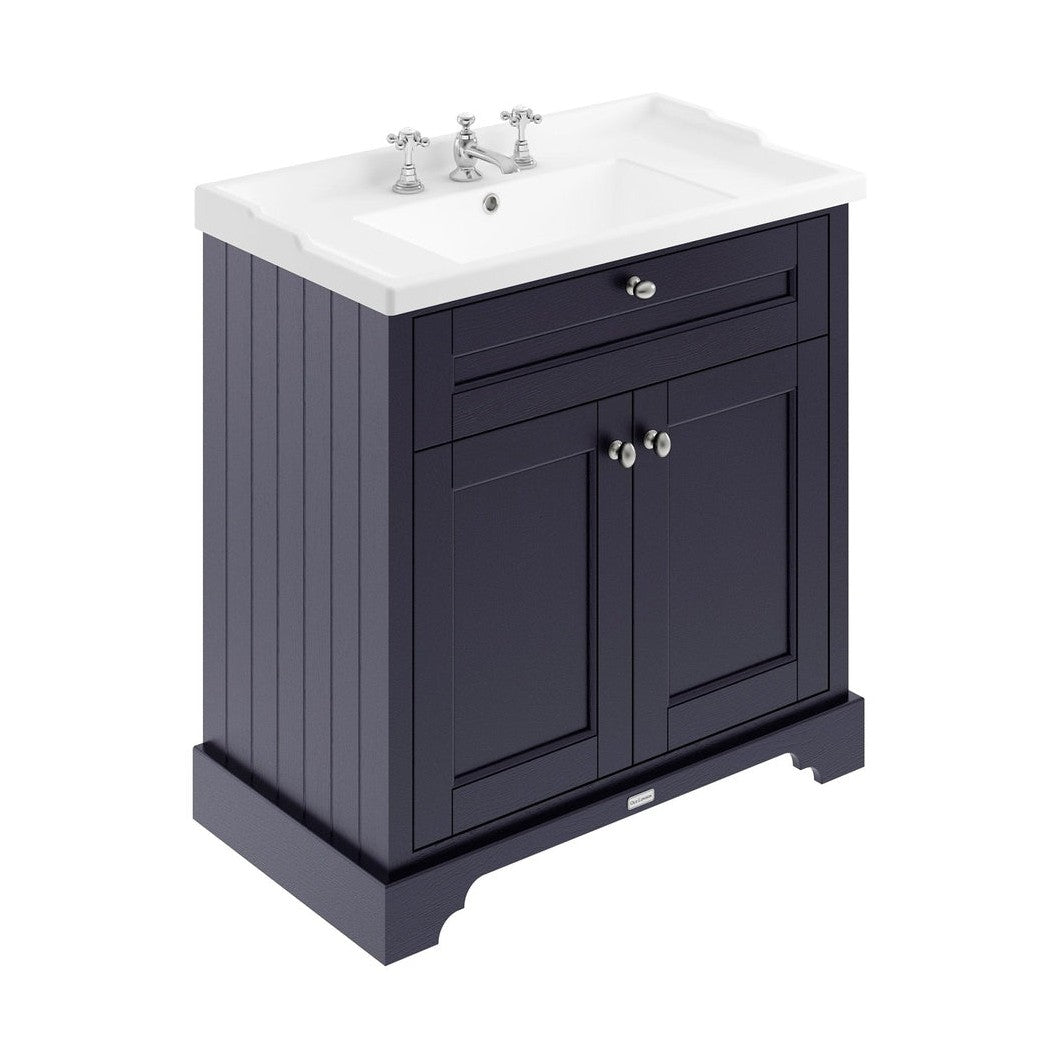 Hudson Reed Old London 800mm Cabinet & Basin (3th) Trad Twilight Blue MDF Vinyl Textured Woodgrain 868x820x470mm - JJ Building Materials
