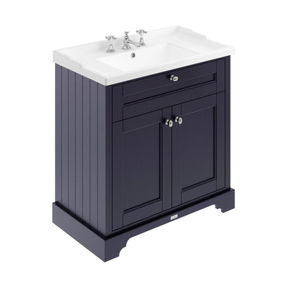 Hudson Reed Old London 800mm Cabinet & Basin (3th) Trad Twilight Blue MDF Vinyl Textured Woodgrain 868x820x470mm - JJ Building Materials