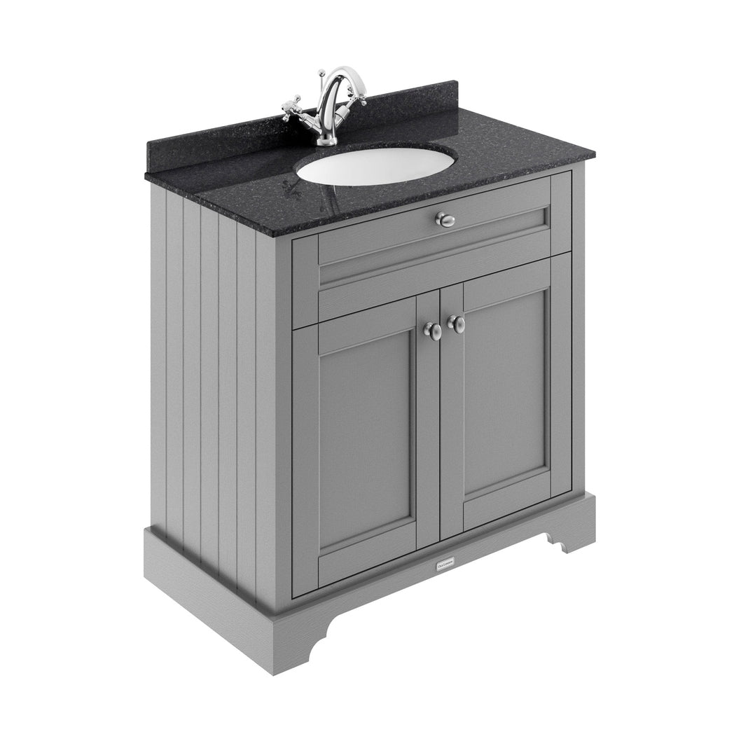 Hudson Reed Old London 800mm Cabinet & Marble Top (1th) Trad Storm Grey MDF Vinyl Textured Woodgrain 886x820x470mm - LOF227 - JJ Building Materials