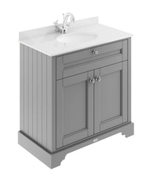Hudson Reed Old London 800mm Cabinet & Marble Top (1th) Trad Storm Grey MDF Vinyl Textured Woodgrain 886x820x470mm - LOF228 - JJ Building Materials