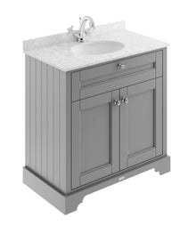 Hudson Reed Old London 800mm Cabinet & Marble Top (1th) Trad Storm Grey MDF Vinyl Textured Woodgrain 886x820x470mm - LOF229 - JJ Building Materials