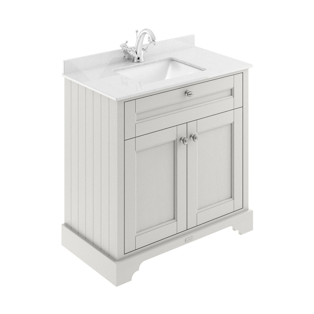 Hudson Reed Old London 800mm Cabinet & Marble Top (1th) Trad Timeless Sand MDF Vinyl Textured Woodgrain 845x860x505mm - JJ Building Materials