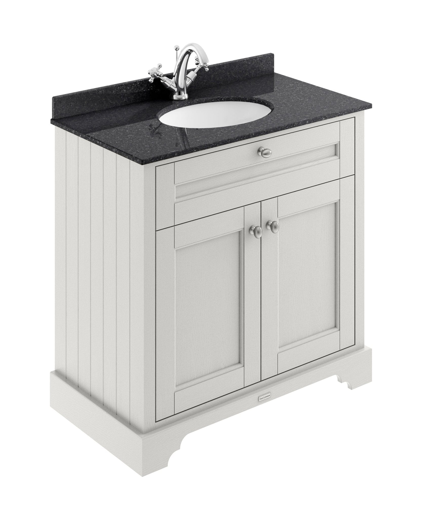 Hudson Reed Old London 800mm Cabinet & Marble Top (1th) Trad Timeless Sand MDF Vinyl Textured Woodgrain 886x820x470mm - LOF427 - JJ Building Materials