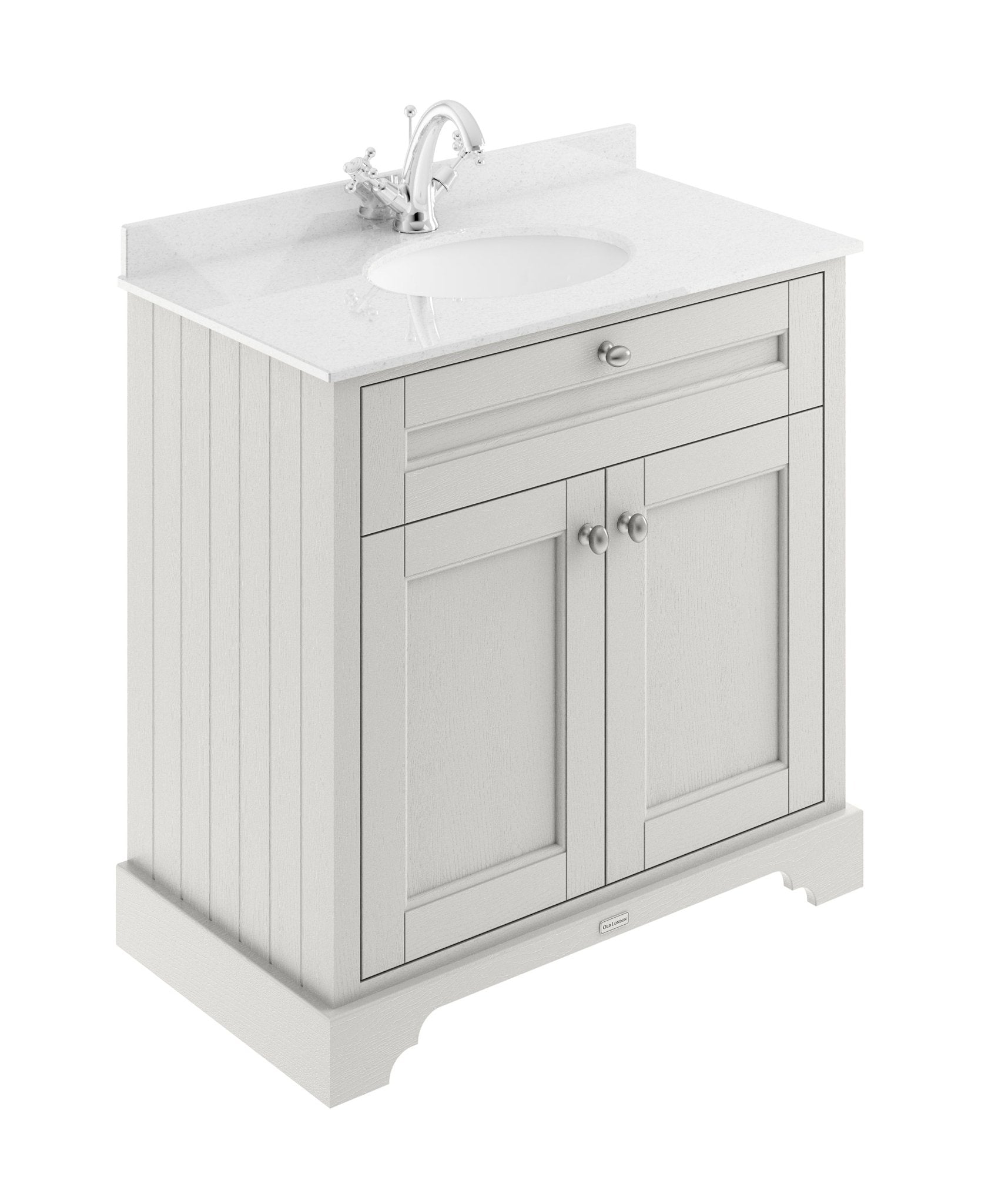 Hudson Reed Old London 800mm Cabinet & Marble Top (1th) Trad Timeless Sand MDF Vinyl Textured Woodgrain 886x820x470mm - LOF428 - JJ Building Materials