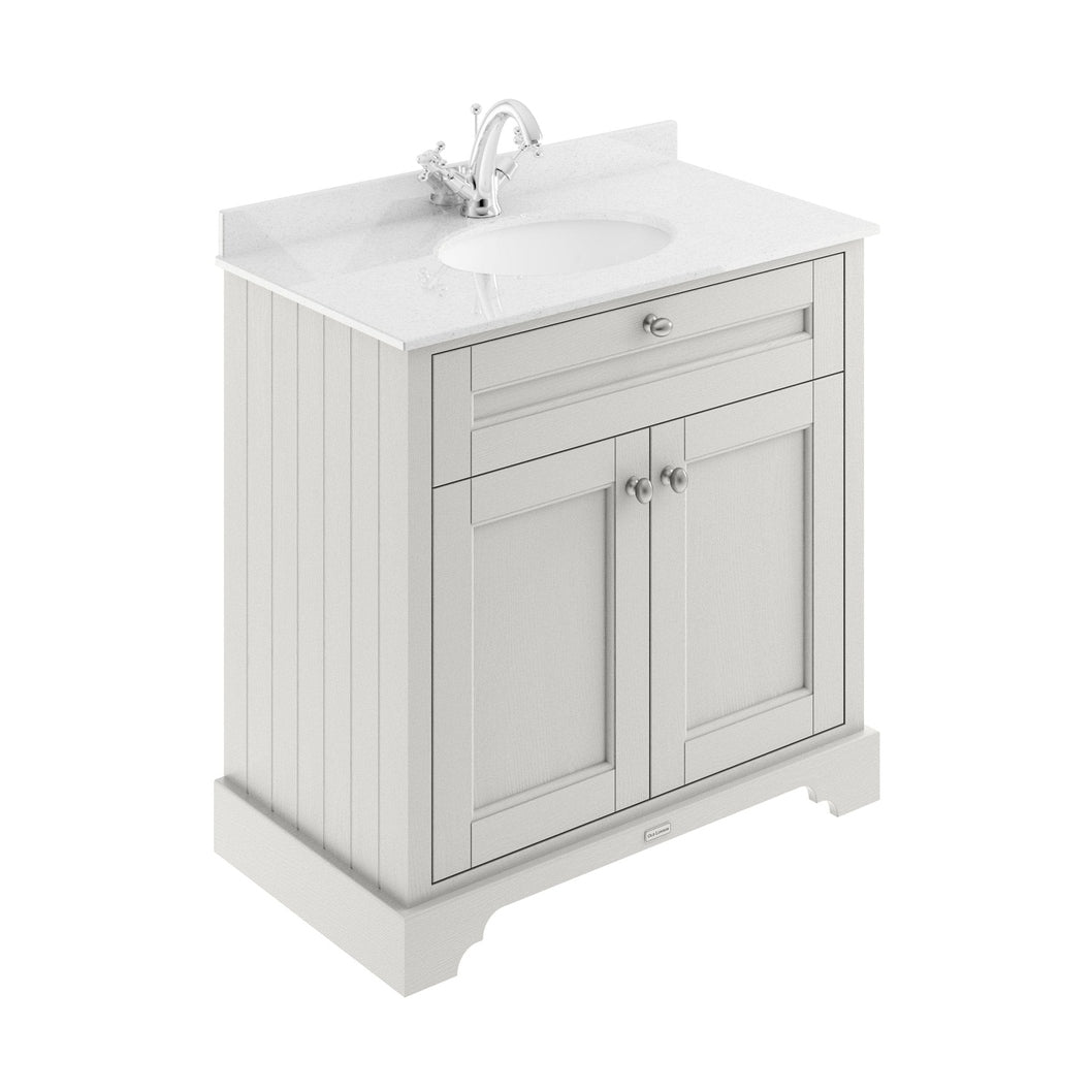 Hudson Reed Old London 800mm Cabinet & Marble Top (1th) Trad Timeless Sand MDF Vinyl Textured Woodgrain 886x820x470mm - LOF428 - JJ Building Materials