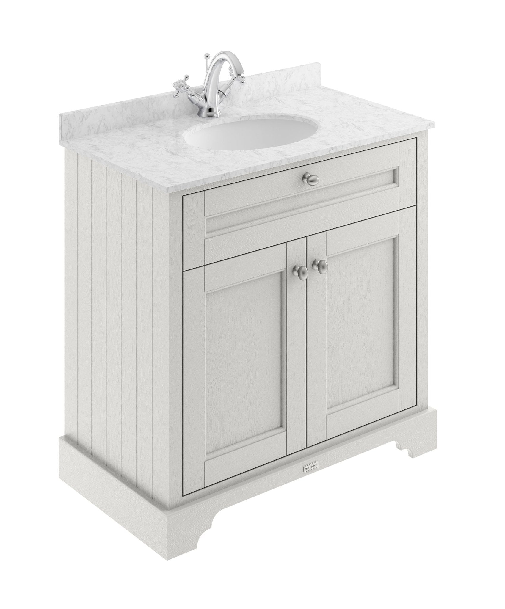 Hudson Reed Old London 800mm Cabinet & Marble Top (1th) Trad Timeless Sand MDF Vinyl Textured Woodgrain 886x820x470mm - LOF429 - JJ Building Materials