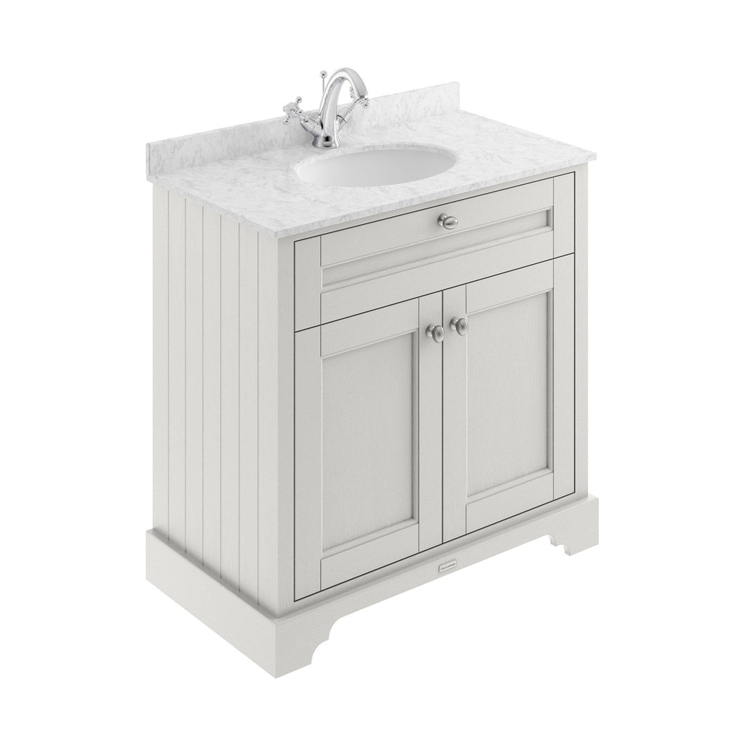 Hudson Reed Old London 800mm Cabinet & Marble Top (1th) Trad Timeless Sand MDF Vinyl Textured Woodgrain 886x820x470mm - LOF429 - JJ Building Materials