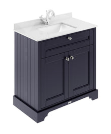 Hudson Reed Old London 800mm Cabinet & Marble Top (1th) Trad Twilight Blue MDF Vinyl Textured Woodgrain 845x860x505mm - JJ Building Materials