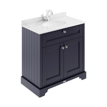 Hudson Reed Old London 800mm Cabinet & Marble Top (1th) Trad Twilight Blue MDF Vinyl Textured Woodgrain 886x820x470mm - LOF328 - JJ Building Materials