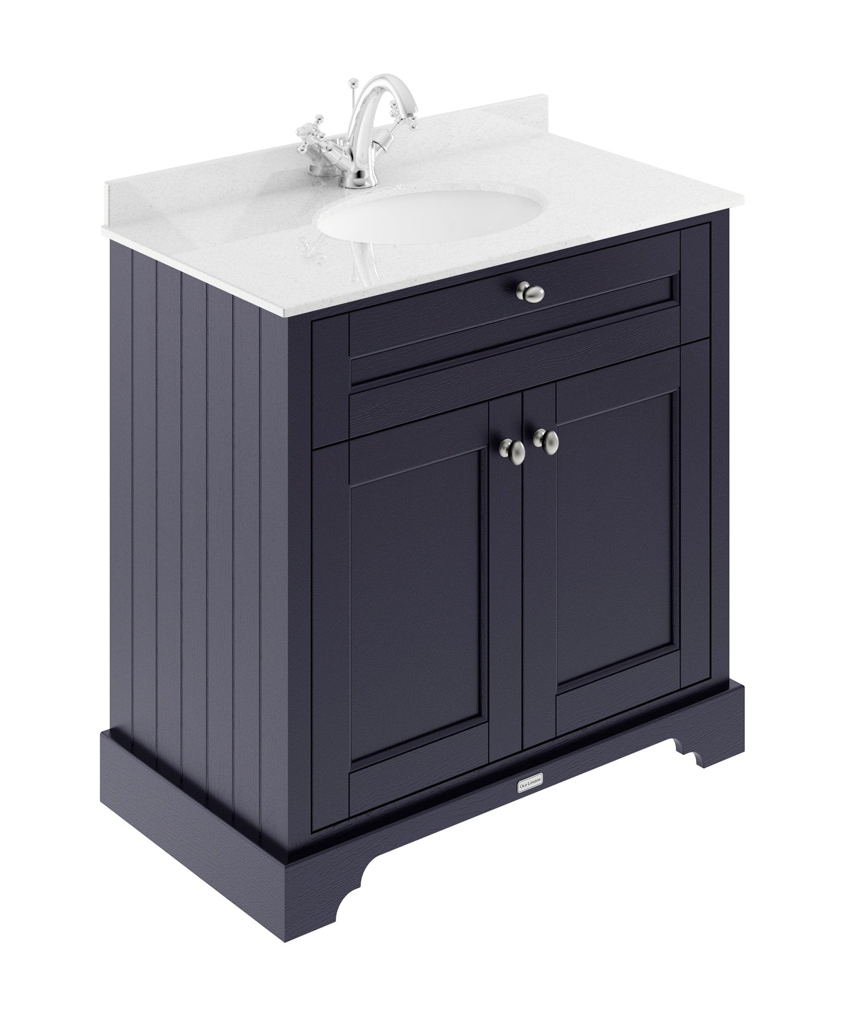 Hudson Reed Old London 800mm Cabinet & Marble Top (1th) Trad Twilight Blue MDF Vinyl Textured Woodgrain 886x820x470mm - LOF328 - JJ Building Materials