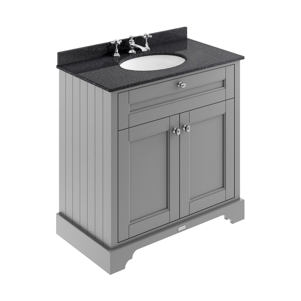 Hudson Reed Old London 800mm Cabinet & Marble Top (3th) Trad Storm Grey MDF Vinyl Textured Woodgrain 886x820x470mm - LOF230 - JJ Building Materials
