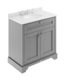 Hudson Reed Old London 800mm Cabinet & Marble Top (3th) Trad Storm Grey MDF Vinyl Textured Woodgrain 886x820x470mm - LOF231 - JJ Building Materials