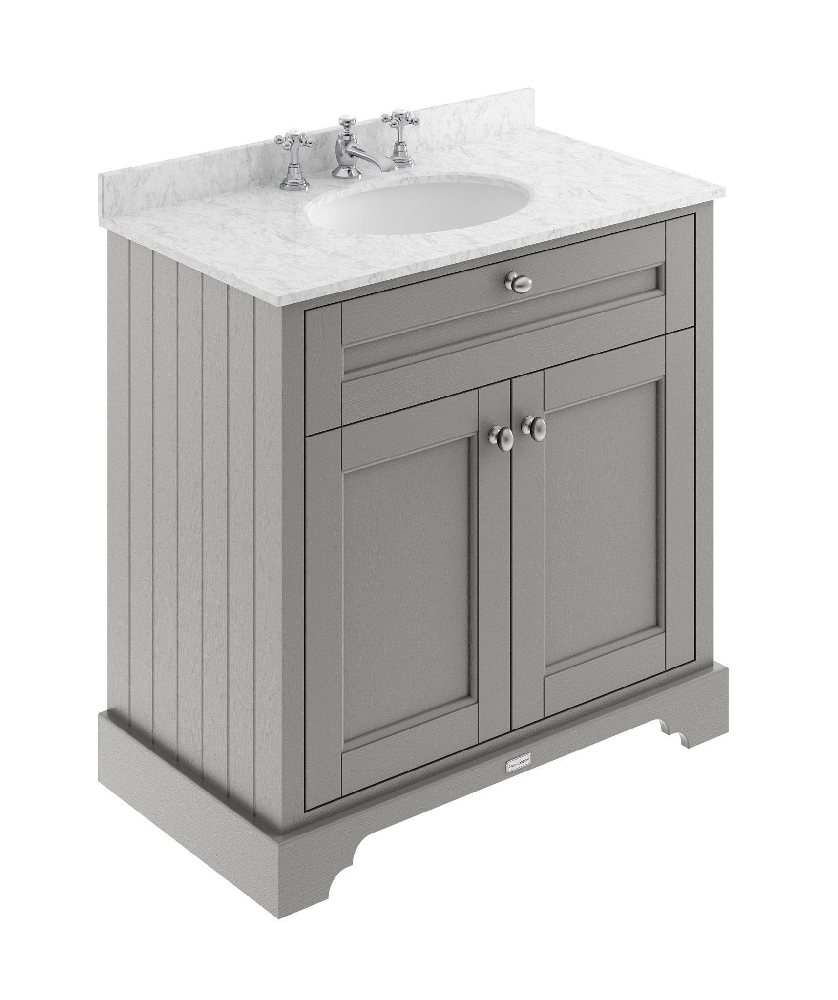 Hudson Reed Old London 800mm Cabinet & Marble Top (3th) Trad Storm Grey MDF Vinyl Textured Woodgrain 886x820x470mm - LOF232 - JJ Building Materials