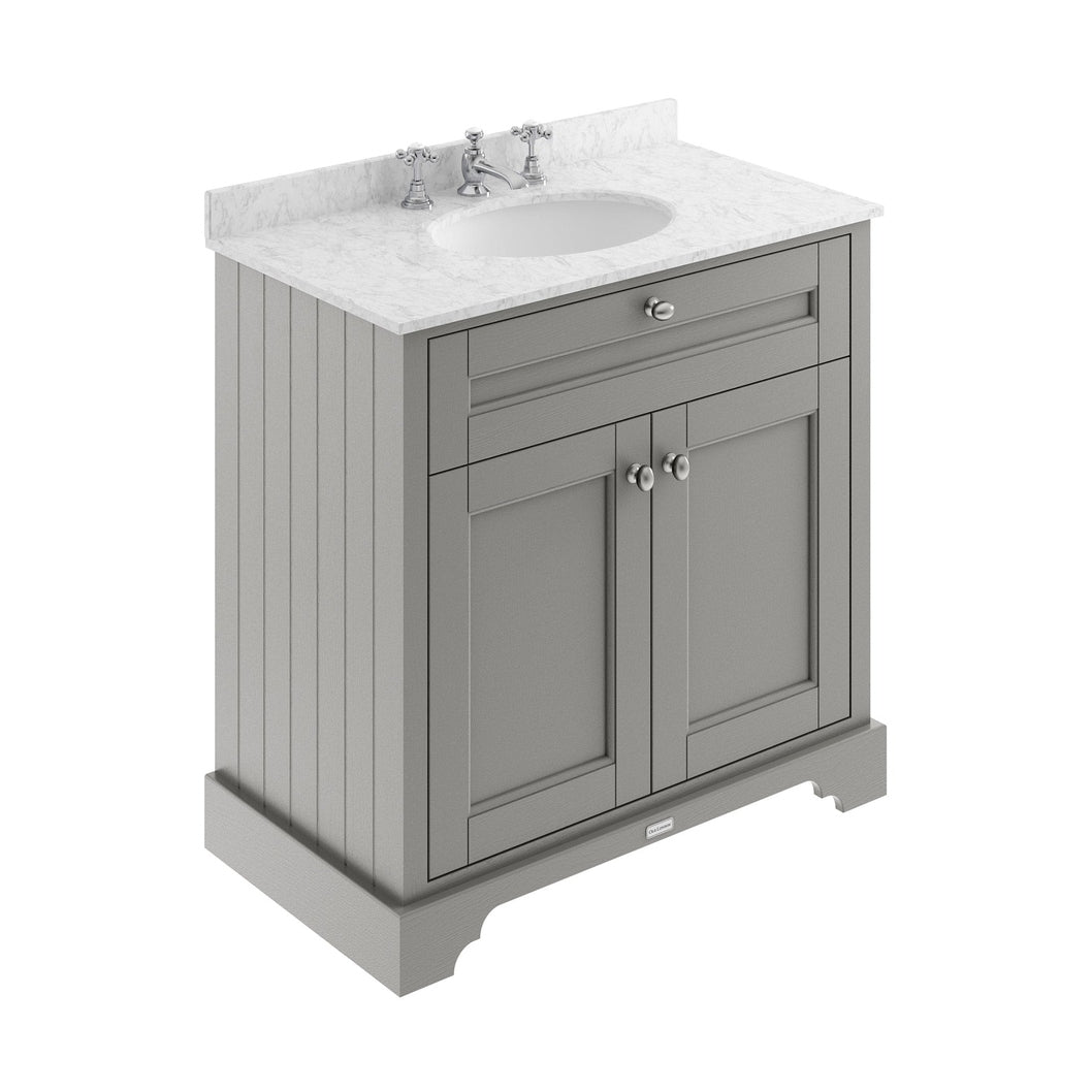 Hudson Reed Old London 800mm Cabinet & Marble Top (3th) Trad Storm Grey MDF Vinyl Textured Woodgrain 886x820x470mm - LOF232 - JJ Building Materials