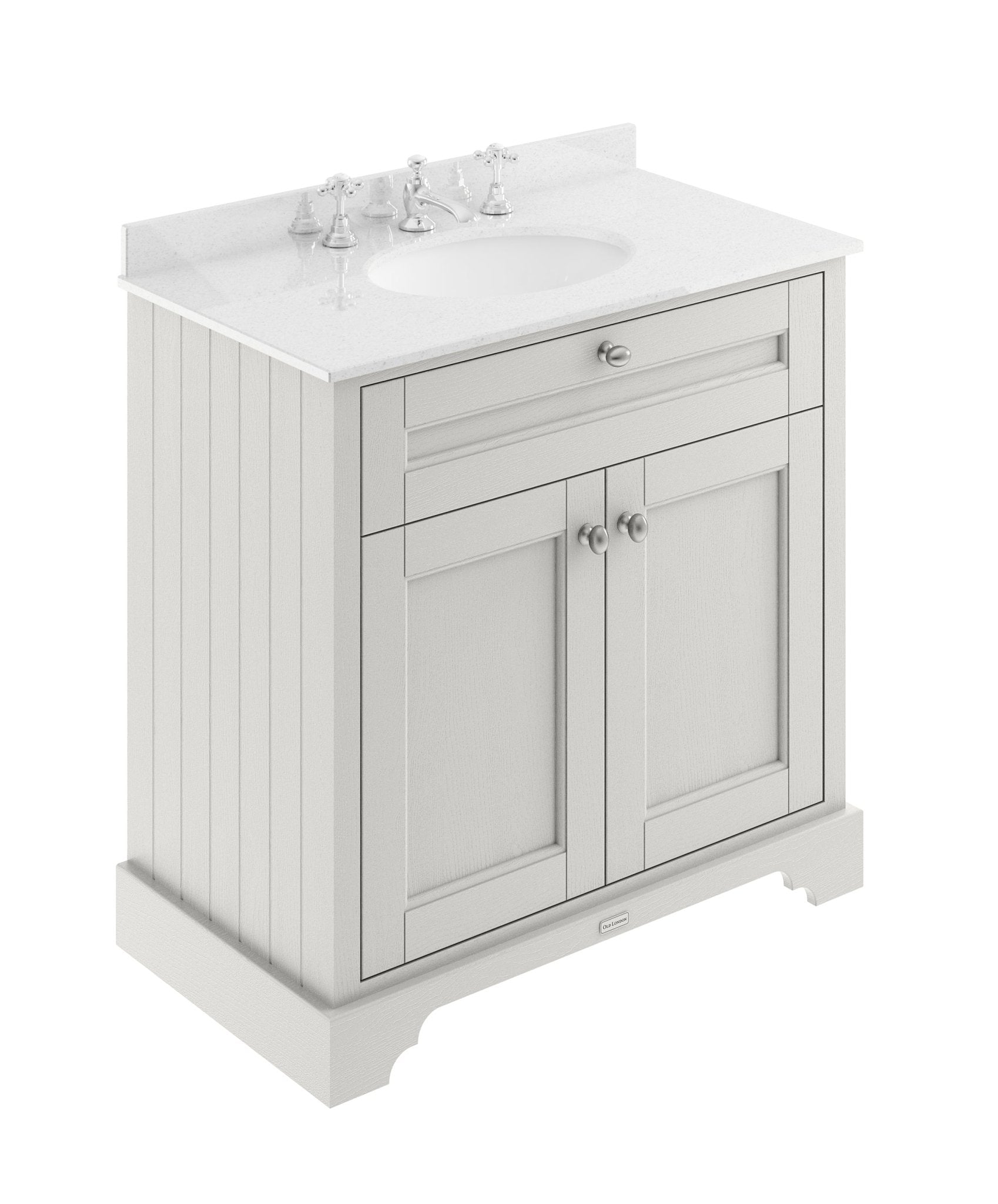 Hudson Reed Old London 800mm Cabinet & Marble Top (3th) Trad Timeless Sand MDF Vinyl Textured Woodgrain 886x820x470mm - LOF431 - JJ Building Materials