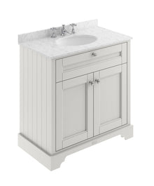Hudson Reed Old London 800mm Cabinet & Marble Top (3th) Trad Timeless Sand MDF Vinyl Textured Woodgrain 886x820x470mm - LOF432 - JJ Building Materials
