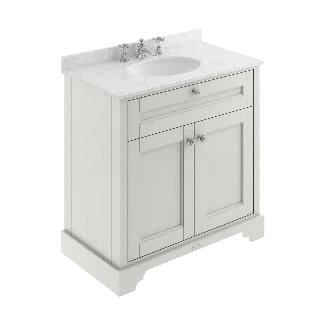 Hudson Reed Old London 800mm Cabinet & Marble Top (3th) Trad Timeless Sand MDF Vinyl Textured Woodgrain 886x820x470mm - LOF432 - JJ Building Materials