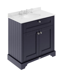 Hudson Reed Old London 800mm Cabinet & Marble Top (3th) Trad Twilight Blue MDF Vinyl Textured Woodgrain 886x820x470mm - LOF331 - JJ Building Materials
