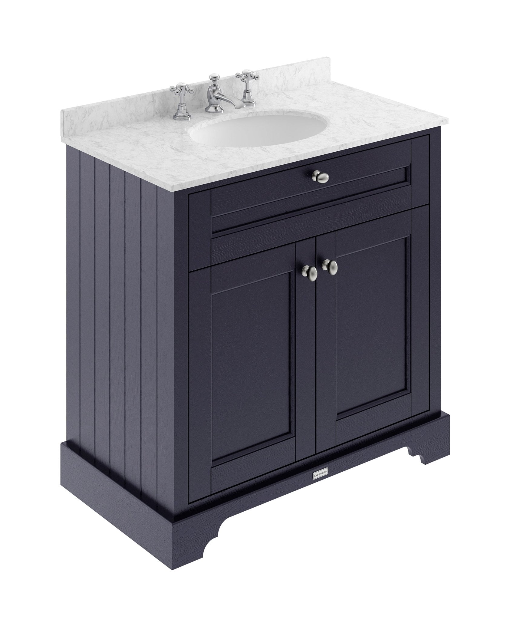 Hudson Reed Old London 800mm Cabinet & Marble Top (3th) Trad Twilight Blue MDF Vinyl Textured Woodgrain 886x820x470mm - LOF332 - JJ Building Materials