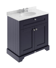 Hudson Reed Old London 800mm Cabinet & Marble Top (3th) Trad Twilight Blue MDF Vinyl Textured Woodgrain 886x820x470mm - LOF332 - JJ Building Materials