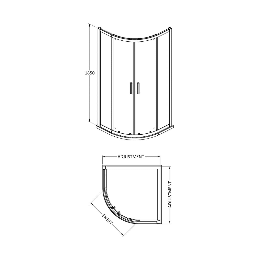 Hudson Reed Pacific 1000mm Quadrant Contemp Chrome Aluminium,metal 1850x980x980mm - AQU10H3 - JJ Building Materials