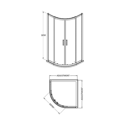 Hudson Reed Pacific 1000mm Quadrant Contemp Chrome Aluminium,metal 1850x980x980mm - AQU10H3 - JJ Building Materials
